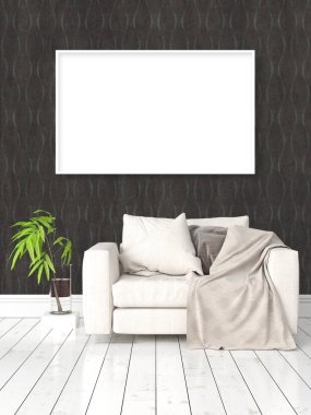 Boş çerçeve ile modern parlak iç. 3D render