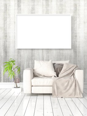 Boş çerçeve ile modern parlak iç. 3D render