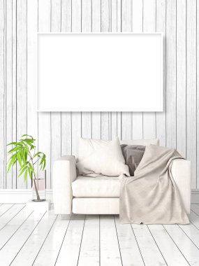 Boş çerçeve ile modern parlak iç. 3D render