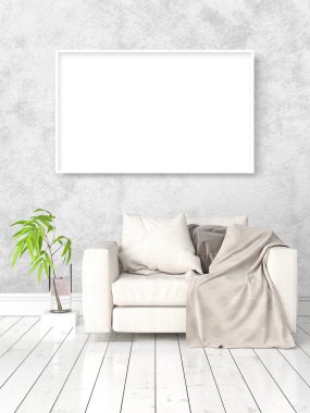 Boş çerçeve ile modern parlak iç. 3D render