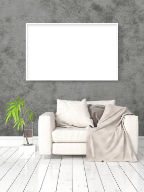 Boş çerçeve ile modern parlak iç. 3D render