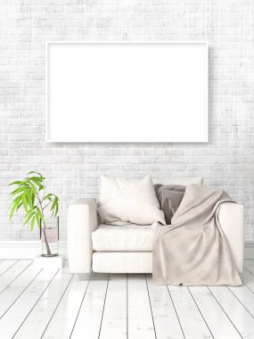 Boş çerçeve ile modern parlak iç. 3D render