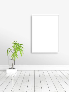 Boş çerçeve ile modern parlak iç. 3D render