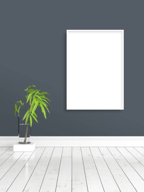 Boş çerçeve ile modern parlak iç. 3D render