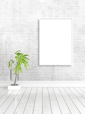 Boş çerçeve ile modern parlak iç. 3D render