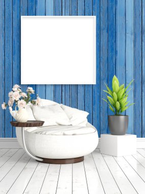 Boş çerçeve ile modern parlak iç. 3D render