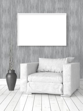 Boş çerçeve ile modern parlak iç. 3D render