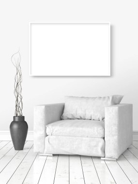 Boş çerçeve ile modern parlak iç. 3D render