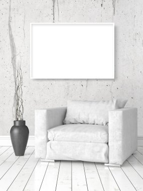 Boş çerçeve ile modern parlak iç. 3D render