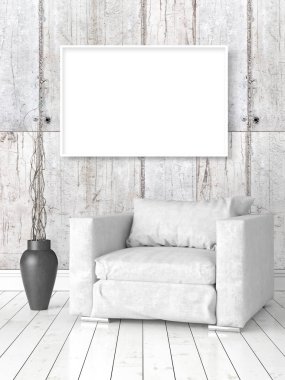 Boş çerçeve ile modern parlak iç. 3D render