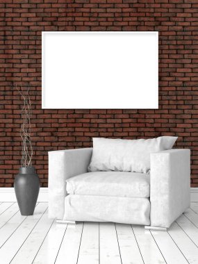 Boş çerçeve ile modern parlak iç. 3D render