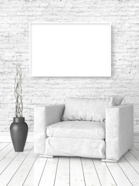 Boş çerçeve ile modern parlak iç. 3D render