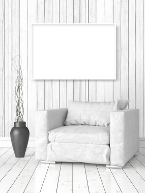 Boş çerçeve ile modern parlak iç. 3D render