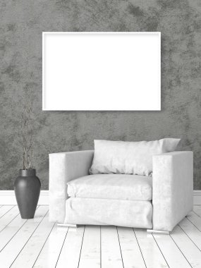 Boş çerçeve ile modern parlak iç. 3D render