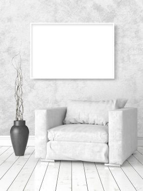 Boş çerçeve ile modern parlak iç. 3D render