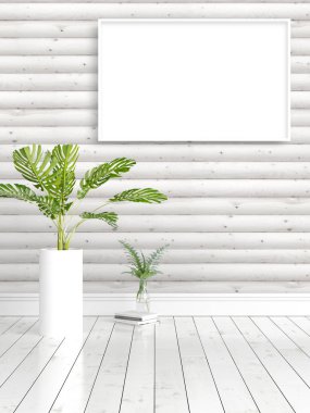 Boş çerçeve ile modern parlak iç. 3D render
