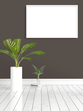 Boş çerçeve ile modern parlak iç. 3D render