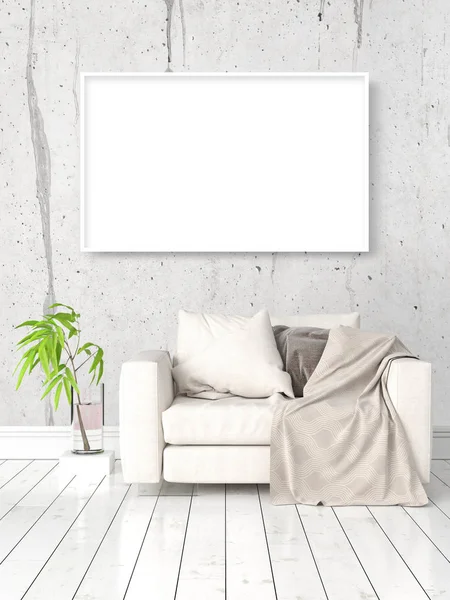 Boş çerçeve ile modern parlak iç. 3D render