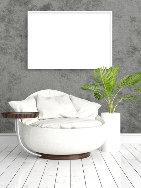 Modern bright interior with empty frame . 3D rendering — Stock Photo, Image