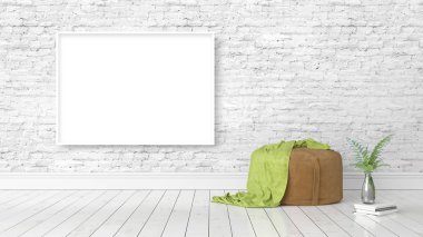 Boş çerçeve ile modern parlak iç. 3D render