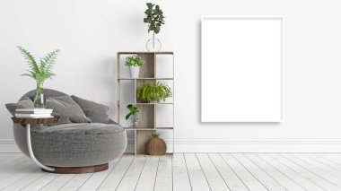 Boş çerçeve ile modern parlak iç. 3D render