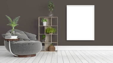 Boş çerçeve ile modern parlak iç. 3D render