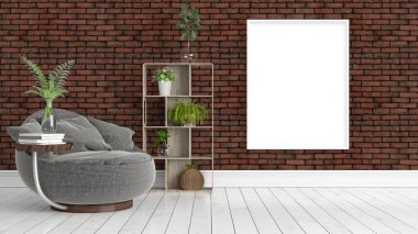 Boş çerçeve ile modern parlak iç. 3D render