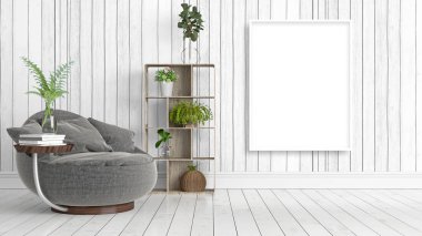 Boş çerçeve ile modern parlak iç. 3D render