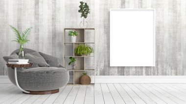 Boş çerçeve ile modern parlak iç. 3D render