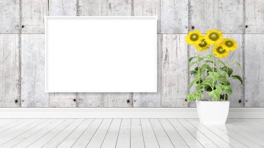 Boş çerçeve ile modern parlak iç. 3D render