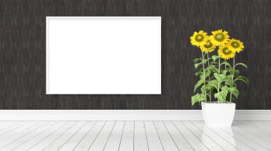 Boş çerçeve ile modern parlak iç. 3D render