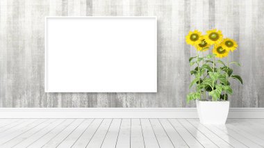 Boş çerçeve ile modern parlak iç. 3D render