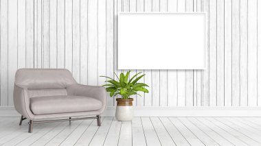 Boş çerçeve ile modern parlak iç. 3D render