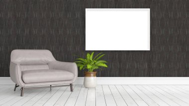 Boş çerçeve ile modern parlak iç. 3D render