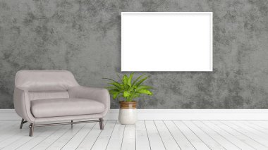 Boş çerçeve ile modern parlak iç. 3D render