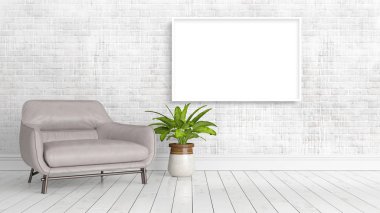 Boş çerçeve ile modern parlak iç. 3D render