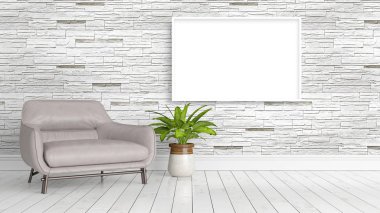 Boş çerçeve ile modern parlak iç. 3D render