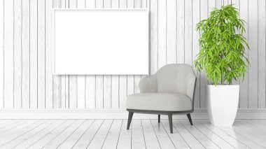 Boş çerçeve ile modern parlak iç. 3D render