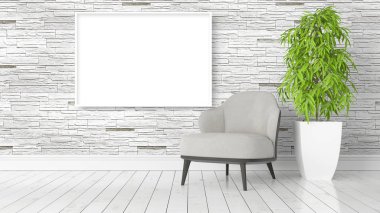 Boş çerçeve ile modern parlak iç. 3D render