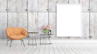 Boş çerçeve ile modern parlak iç. 3D render