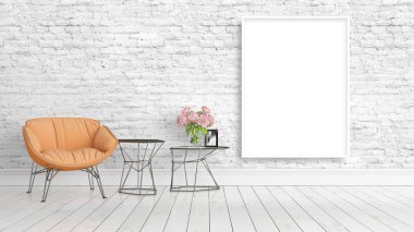Boş çerçeve ile modern parlak iç. 3D render
