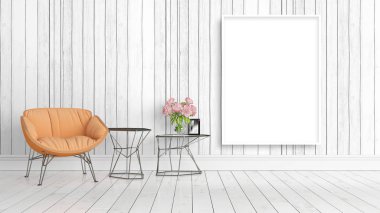 Boş çerçeve ile modern parlak iç. 3D render