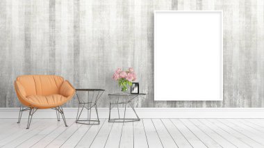 Boş çerçeve ile modern parlak iç. 3D render