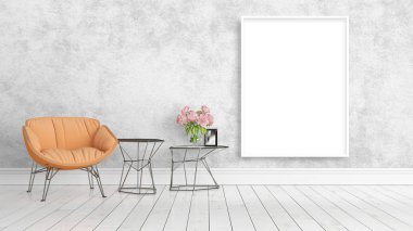 Boş çerçeve ile modern parlak iç. 3D render