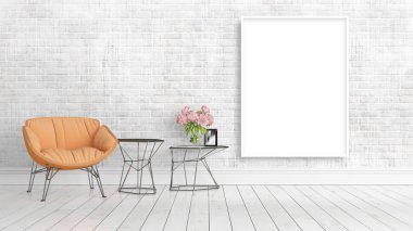 Boş çerçeve ile modern parlak iç. 3D render