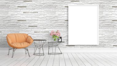 Boş çerçeve ile modern parlak iç. 3D render