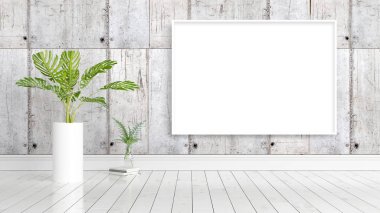 Boş çerçeve ile modern parlak iç. 3D render