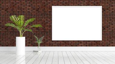 Boş çerçeve ile modern parlak iç. 3D render