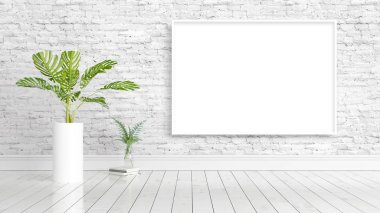 Boş çerçeve ile modern parlak iç. 3D render