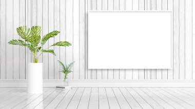 Boş çerçeve ile modern parlak iç. 3D render